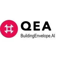 「QEA BuildingEnvelope.AI」という文字と、赤色の円形の中に白い抽象的なシンボルが描かれたロゴマーク