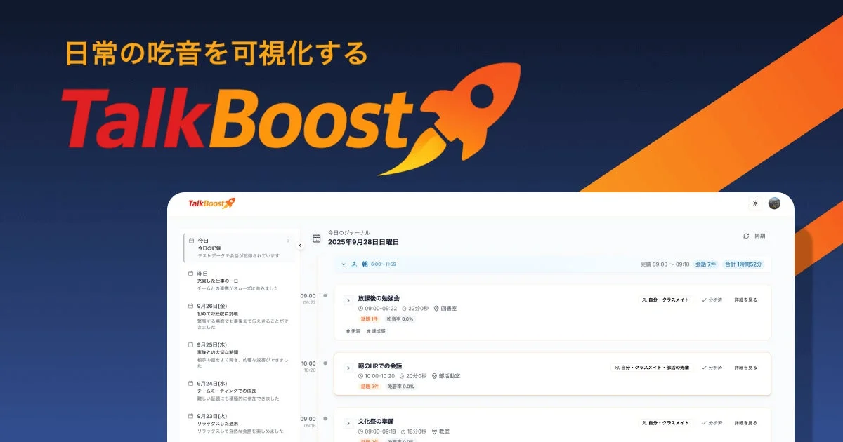 吃音を可視化するTalkBoostアプリのインターフェース