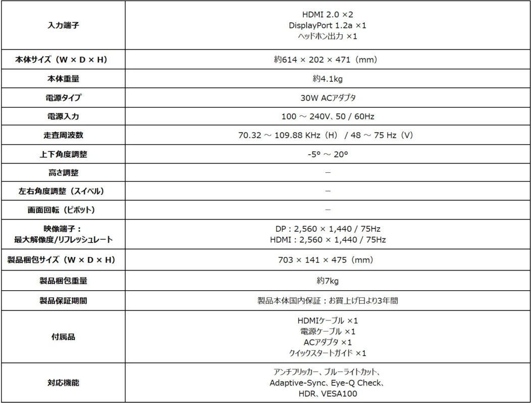 PRO MP273Q E7製品仕様2