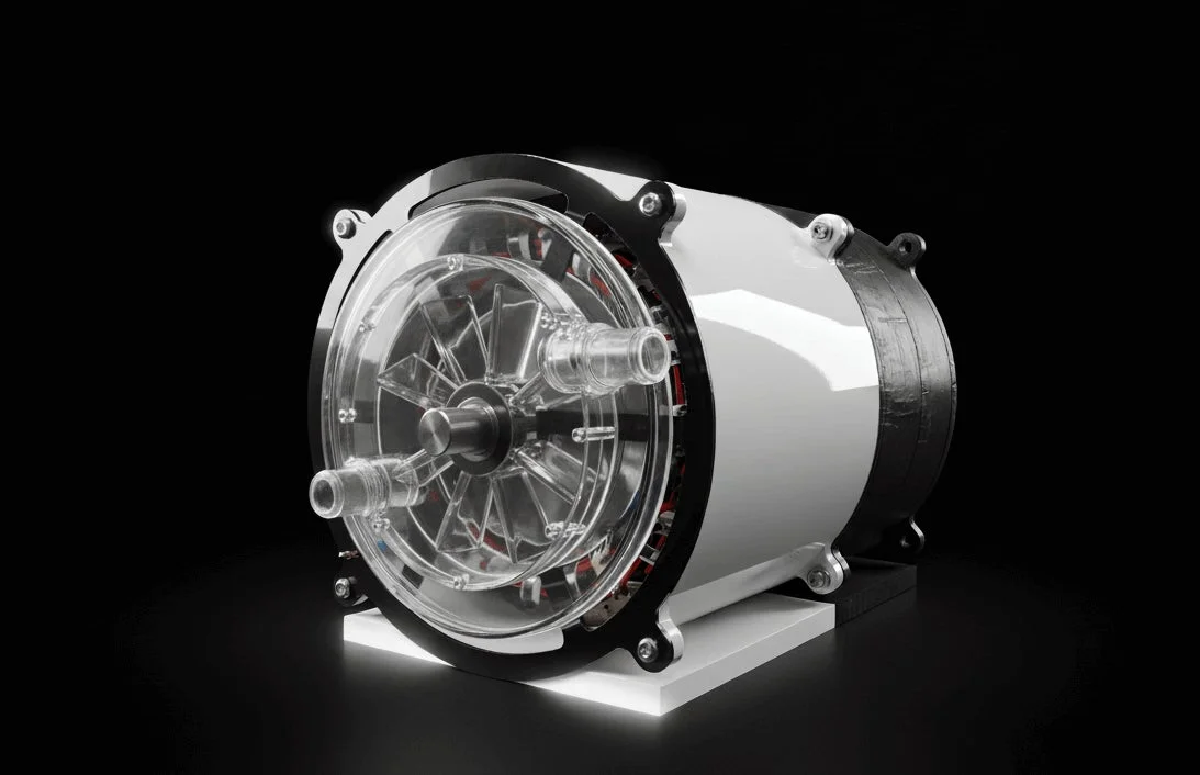 透明なカバーと白い本体を持つ円筒形の機械装置