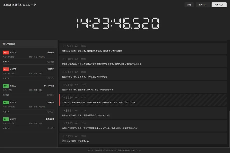 学生作品「通信指令シミュレータ」の画面