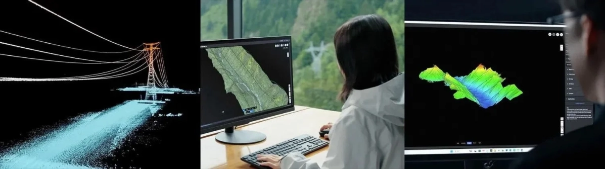 地理空間データ解析や測量のワークフローを示唆する画像