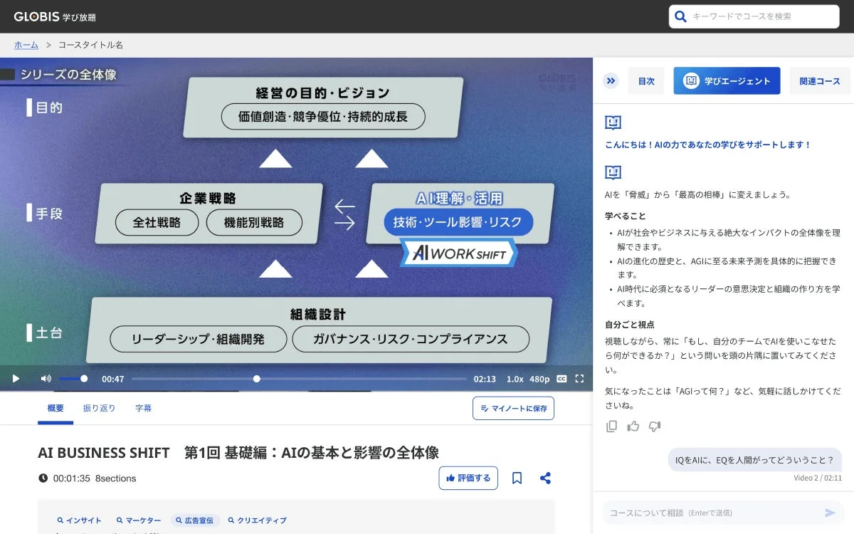 AI BUSINESS SHIFTコース画面
