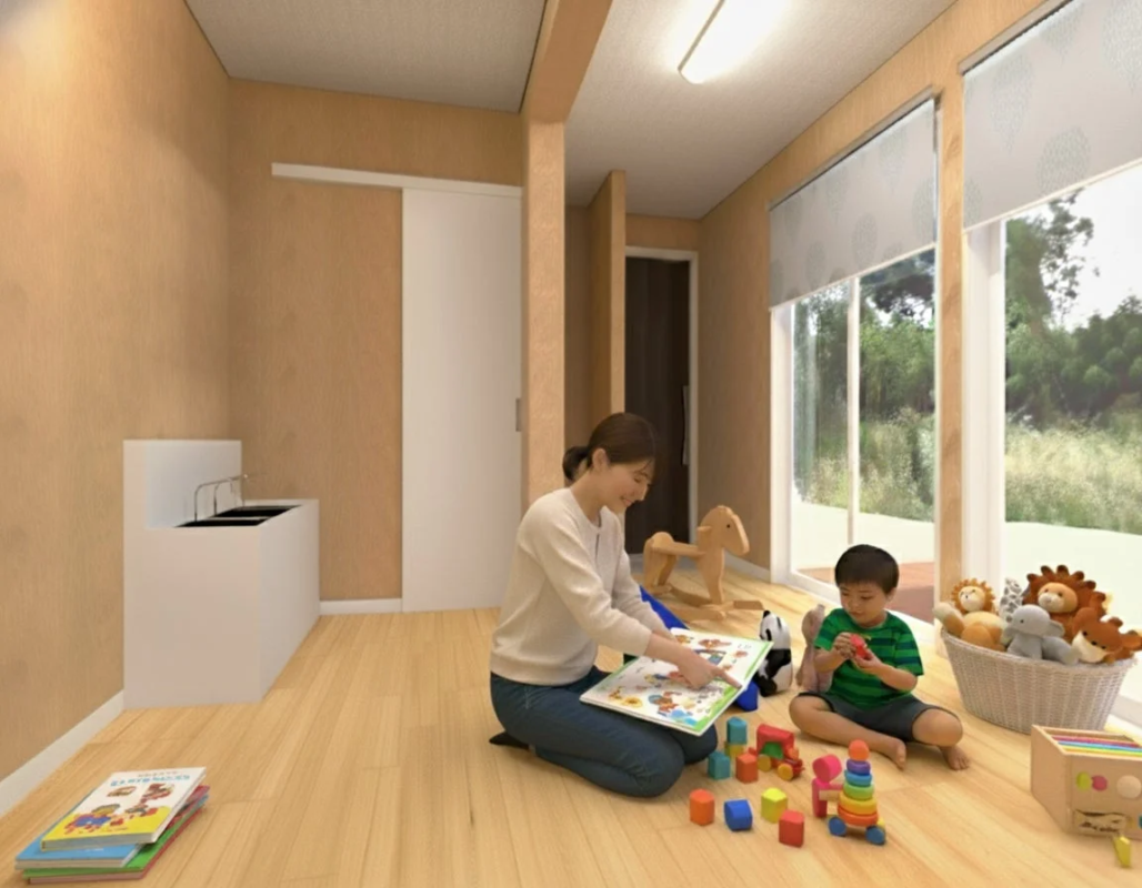 親子が遊ぶ室内