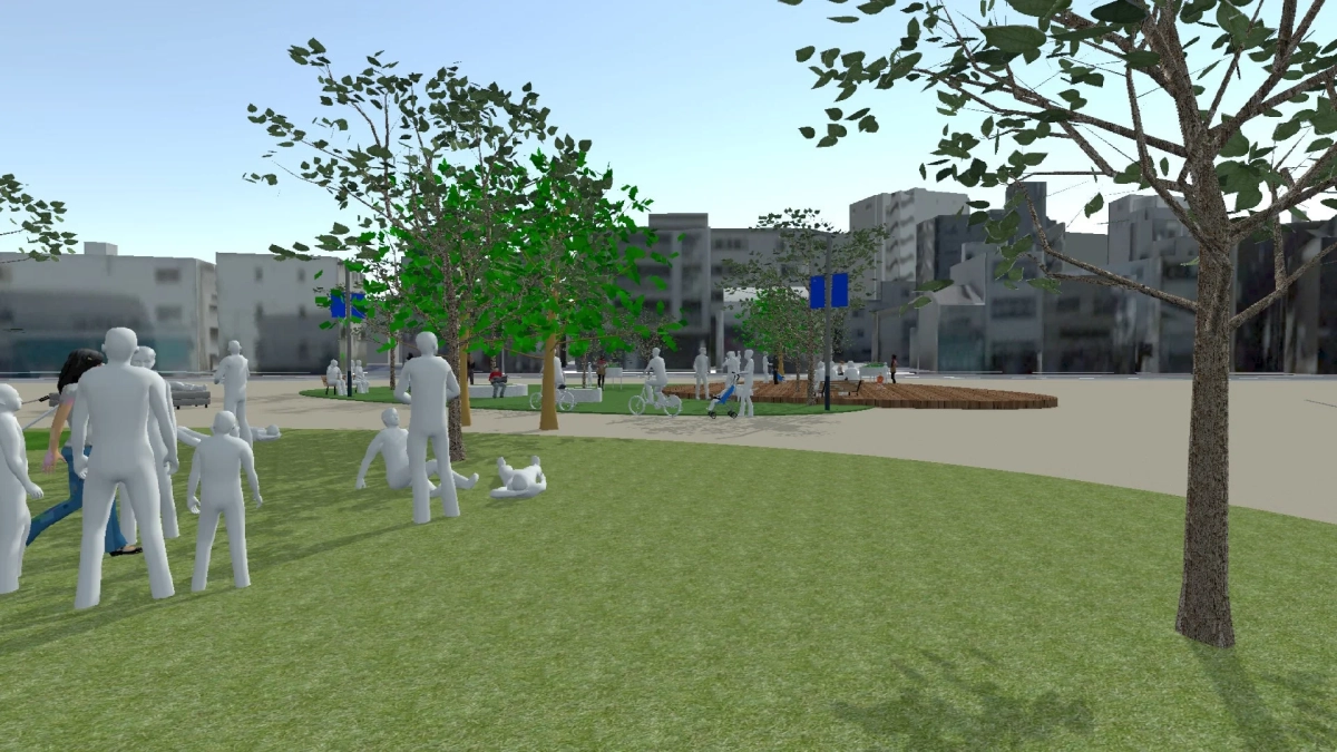 公園のような広場に集まる人々