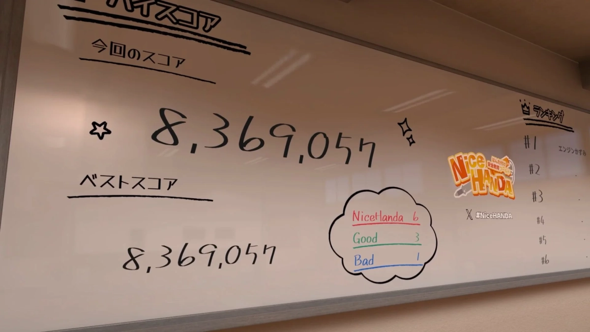 ホワイトボードにゲームのスコアとランキング