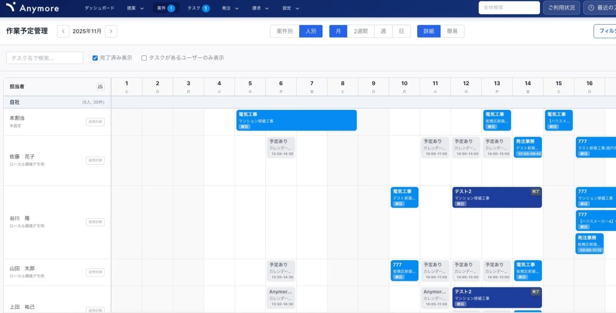 作業予定管理機能の画面