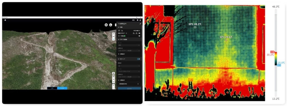 3Dモデルと熱画像解析のデータ画面