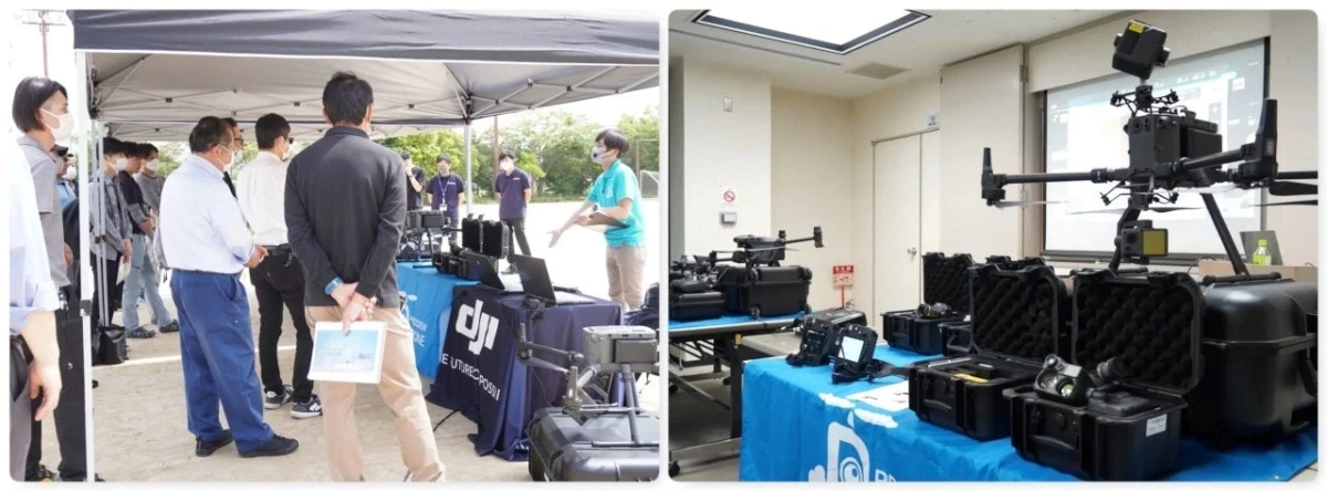 ドローン展示とプレゼンテーションの様子