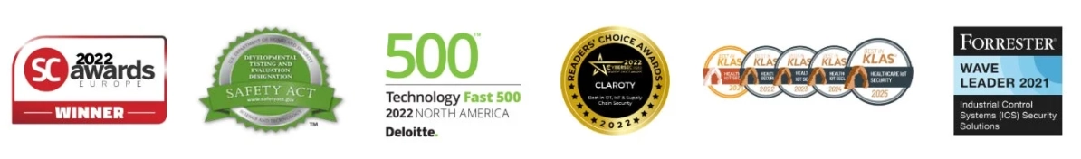 クラロティが受賞した複数の賞や評価を示すロゴ