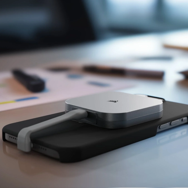 スマートフォンに接続されたCORSAIR EX300U