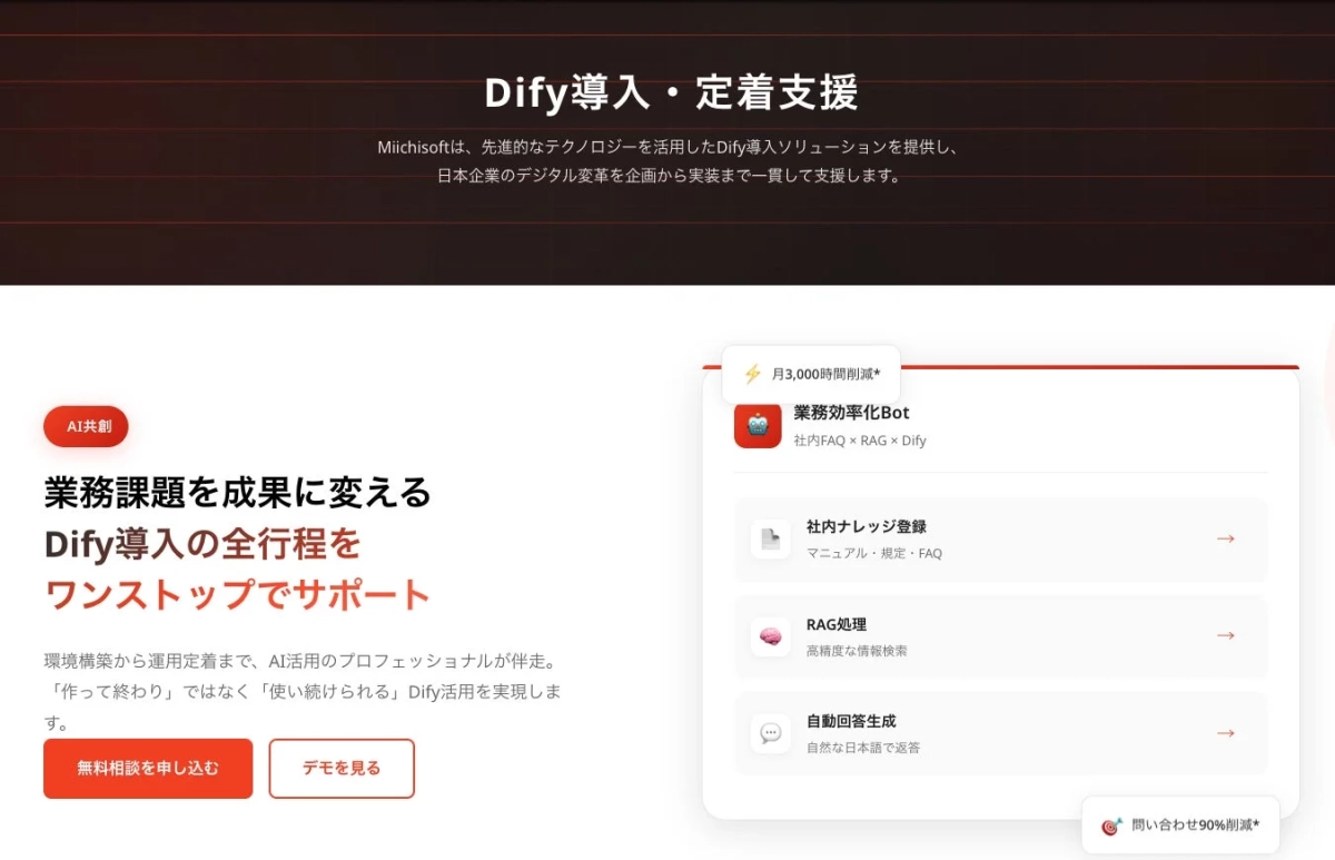 Dify導入・定着支援サービスのランディングページ