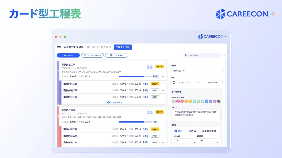カード型工程表 CAREECON + MMビル 新築工事 工程表
