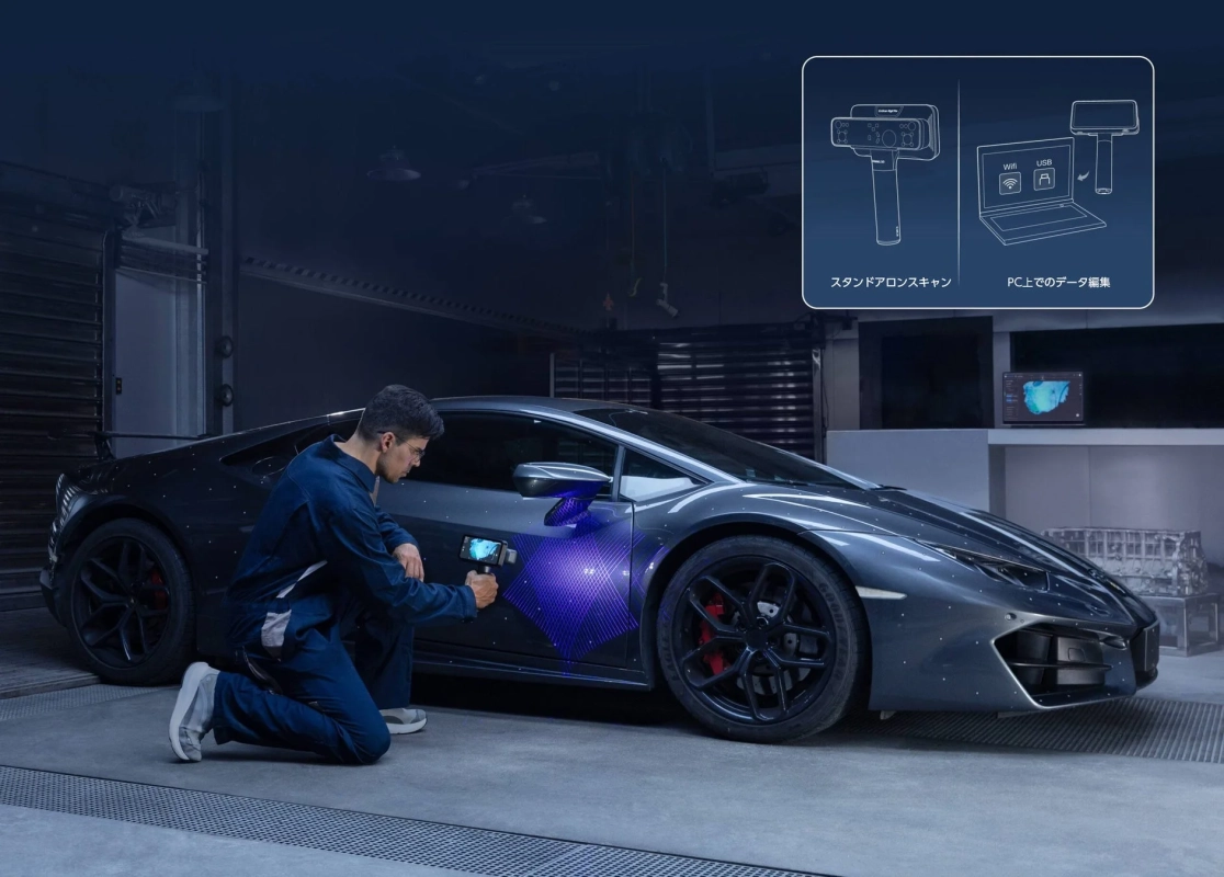 スポーツカーをスキャンする様子