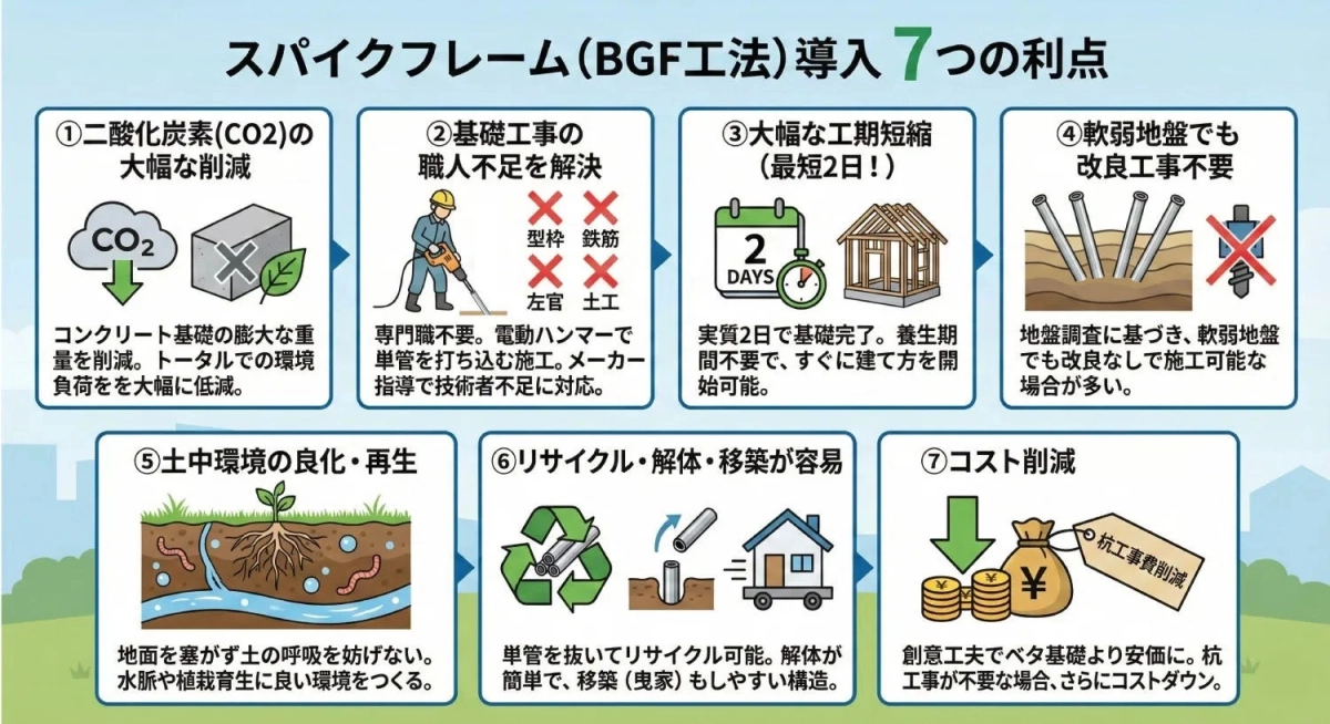 スパイクフレーム(BGF工法) 導入 7つの利点