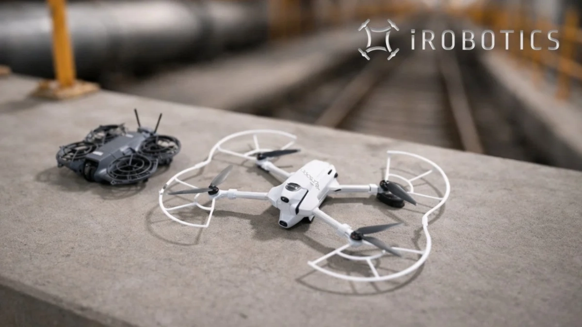 コンクリートの床に置かれた2台のドローン