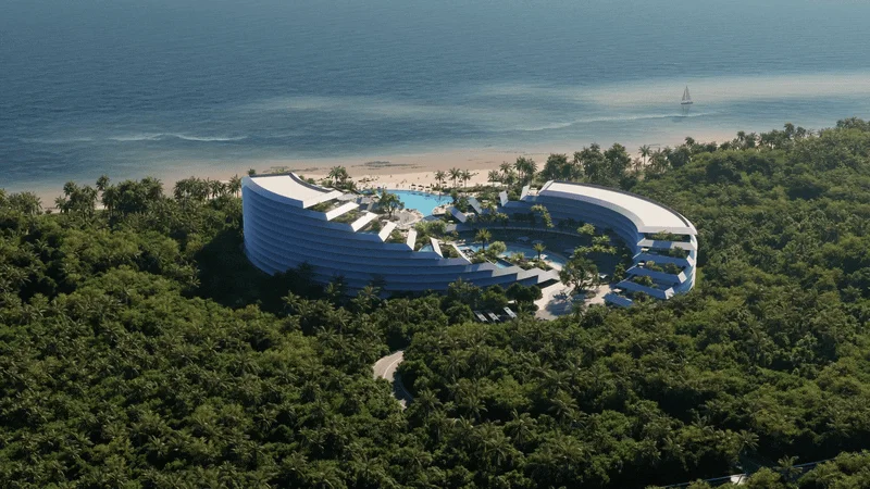 リゾートホテル、ビーチ、海、熱帯林