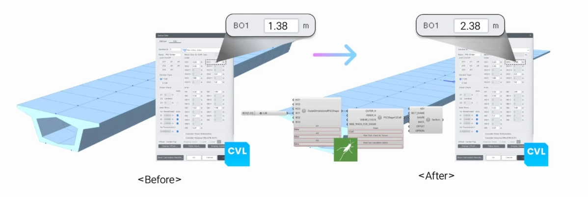 橋梁の断面形状をモデリングするソフトウェアの操作画面