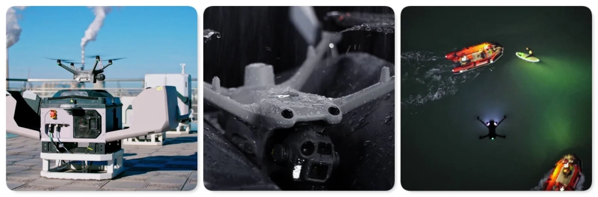 ドローンが自動ドックから離陸、雨中飛行、夜間水上捜索