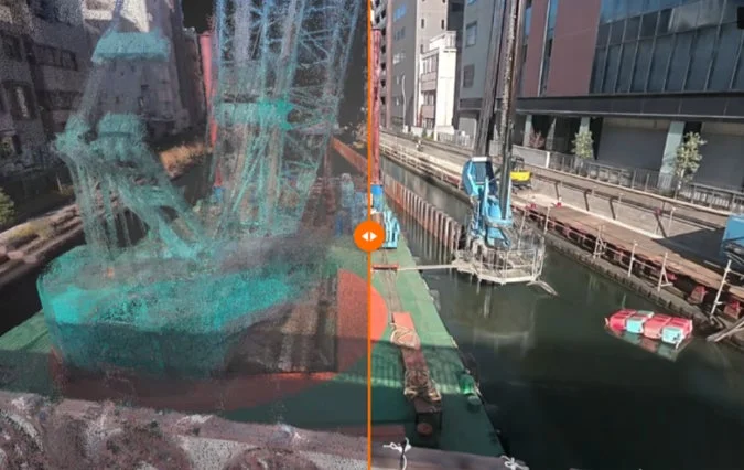 建設現場の点群データと実写の比較