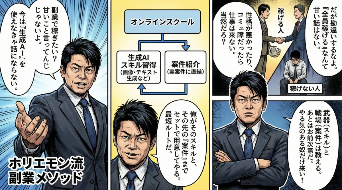 ホリエモン流の副業メソッドを紹介する漫画