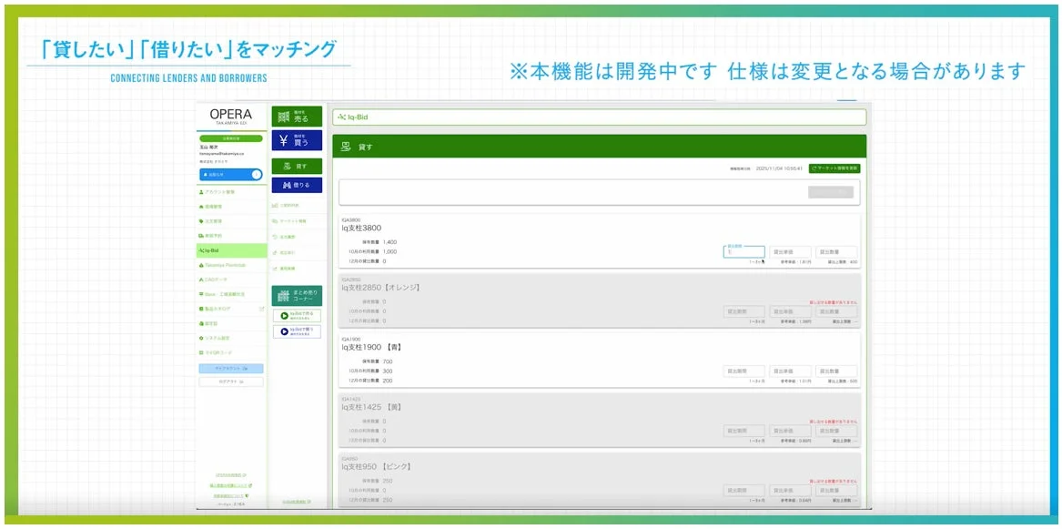 貸したい・借りたいをマッチングするIq-Bidの画面