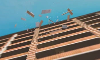 ビルから落下する破片