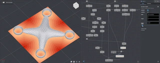 ドローンモデリング画面、ノードエディタ