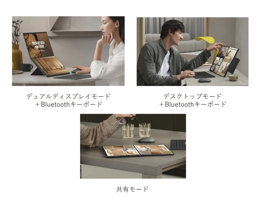 デュアルディスプレイデバイスの多様な使用モード