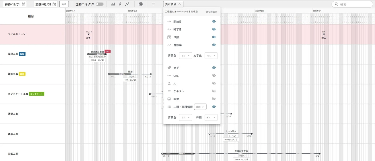 工程表の詳細情報表示と権限設定