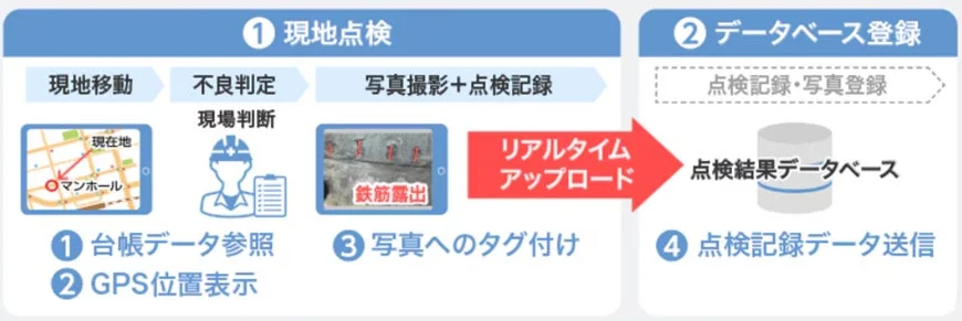 現地での点検作業フローを示す図