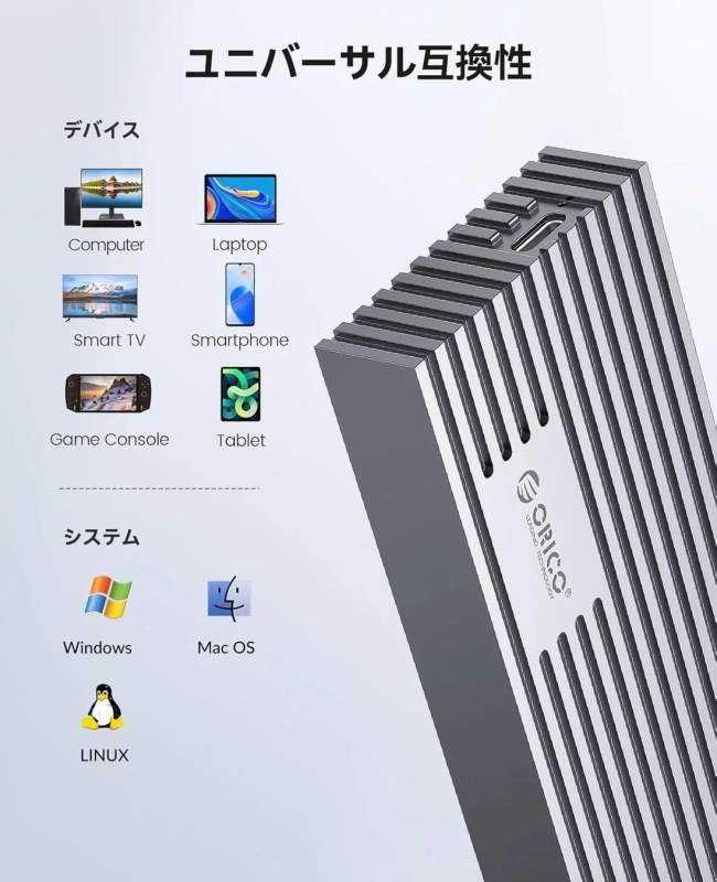 幅広いデバイスに対応するSSDケース