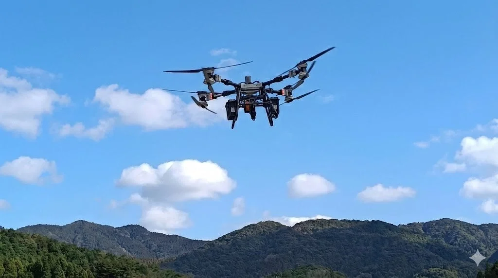 ドローンが山の上空を飛行