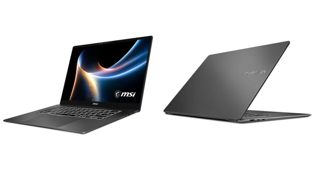 MSIブランドのノートパソコンを2つの異なる角度から捉えた製品写真