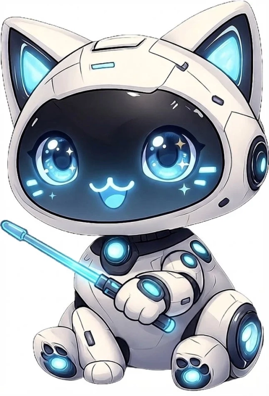 猫型ロボットが青く光る棒を持っているイラスト
