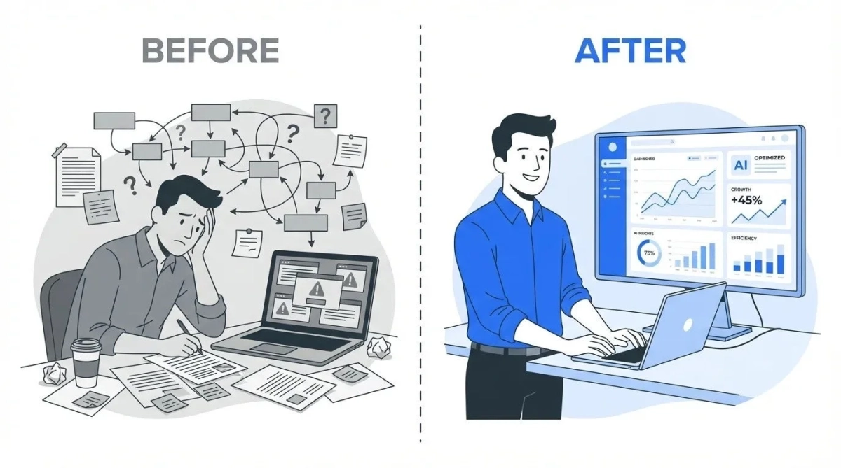多くのAI研修が現場で使われない課題を示すイラスト