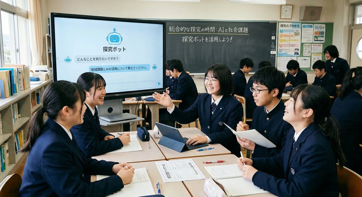 探究ボットを活用する生徒たち