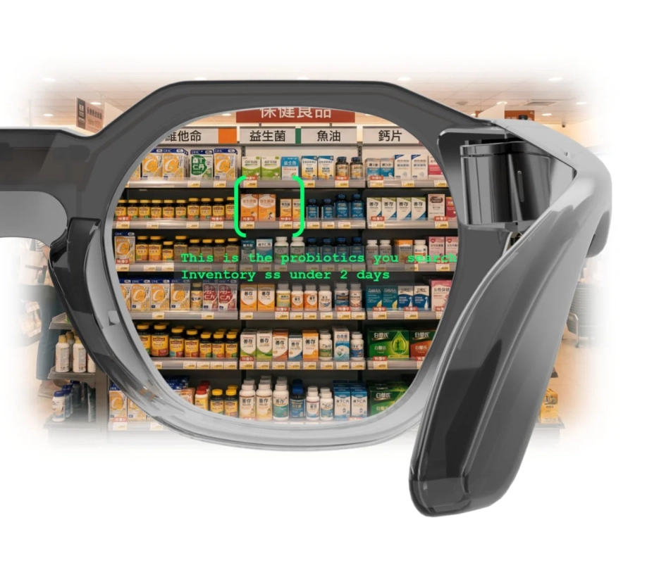 スマートグラス越しに見た棚のAR表示