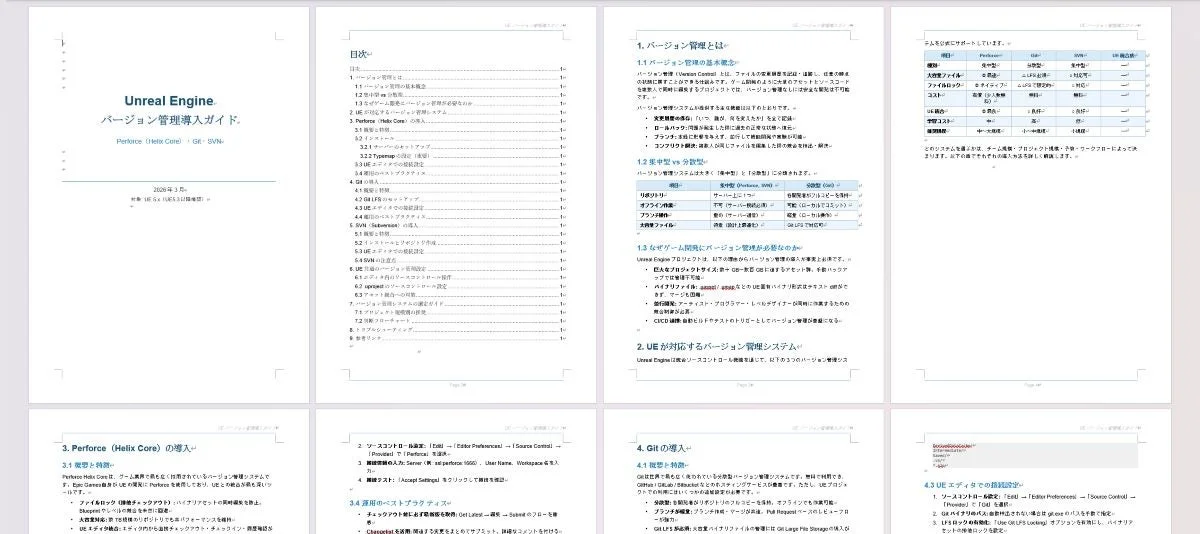 Unreal Engineバージョン管理導入ガイドの目次