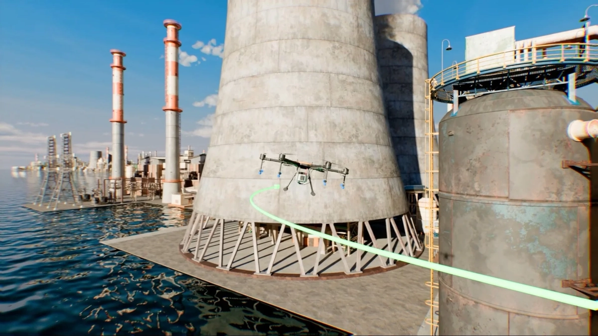 ドローンが点検する産業施設