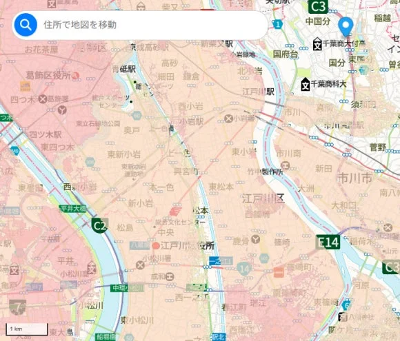 地図画面にレイヤーを重ねた例