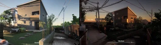 昼間と夕暮れの住宅街の比較