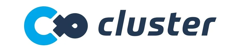 青と紺色の「cluster」のロゴ画像