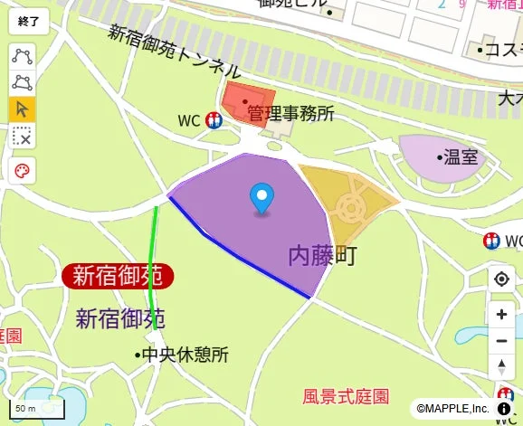 地図に線や面を描画した例