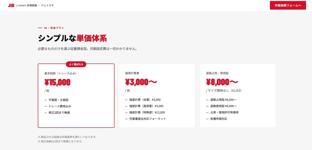 J-smart 足場図面の料金プラン