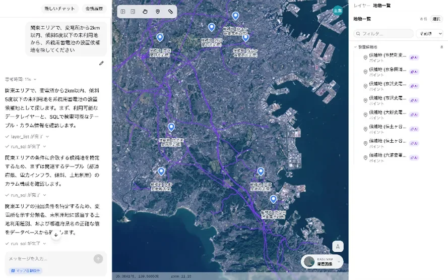 系統用蓄電池の用地検索 結果イメージ