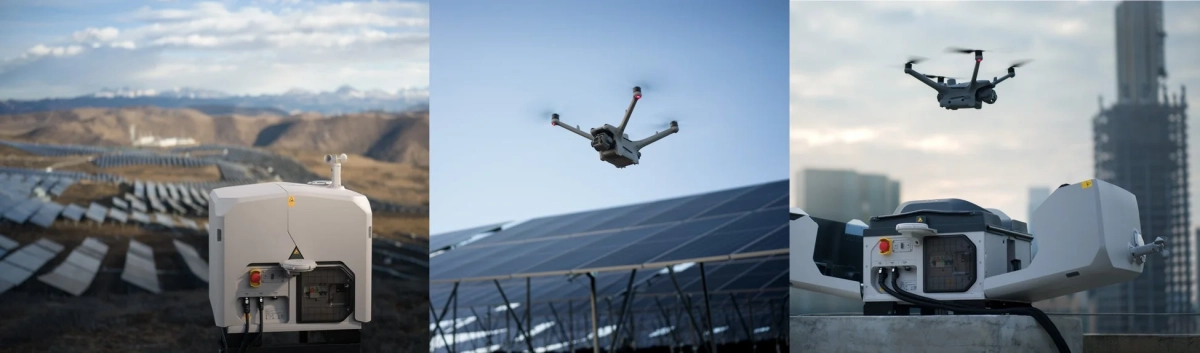 ドローンが太陽光発電所や都市上空を飛行