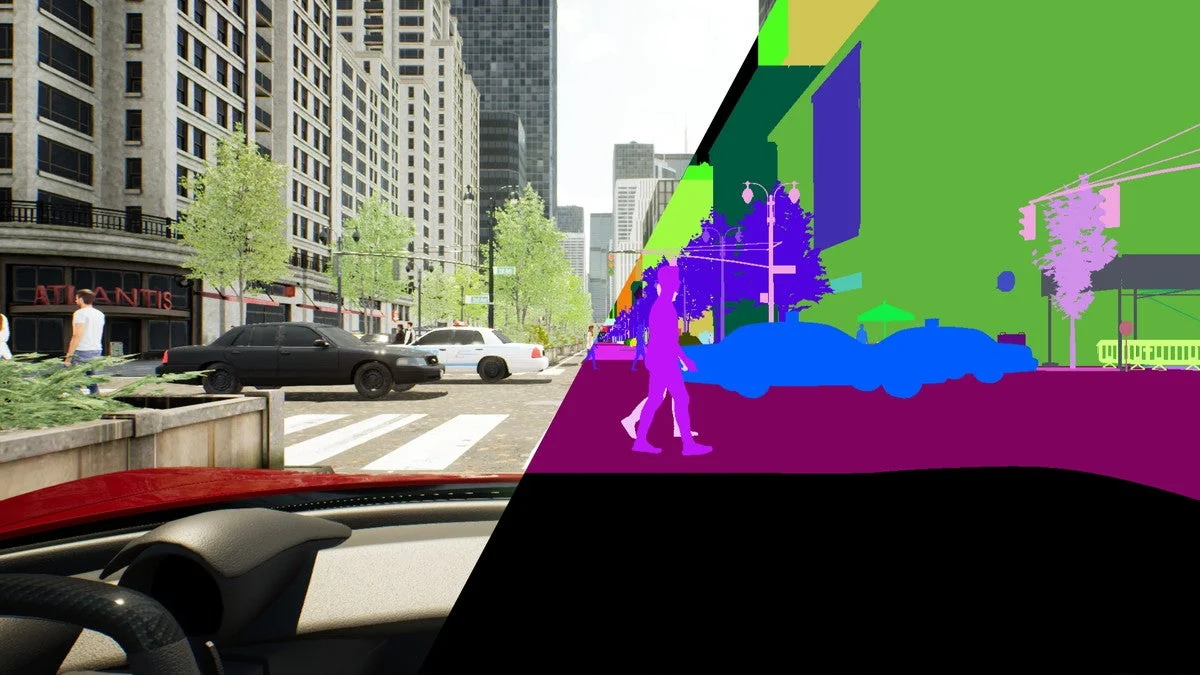 都市の街並みのセマンティックセグメンテーション画像