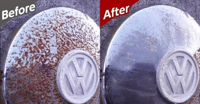 VWエンブレムの錆除去ビフォーアフター