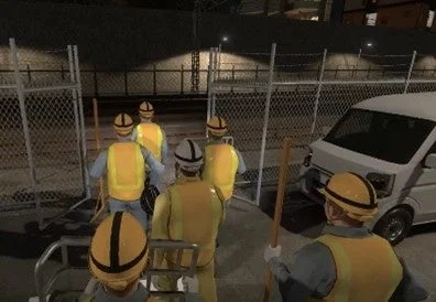 夜間作業現場の作業員